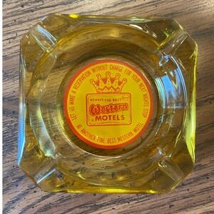 Western Motels Ashtray Vintage Glass Hotel‎ Advertising Souvenir Yellow